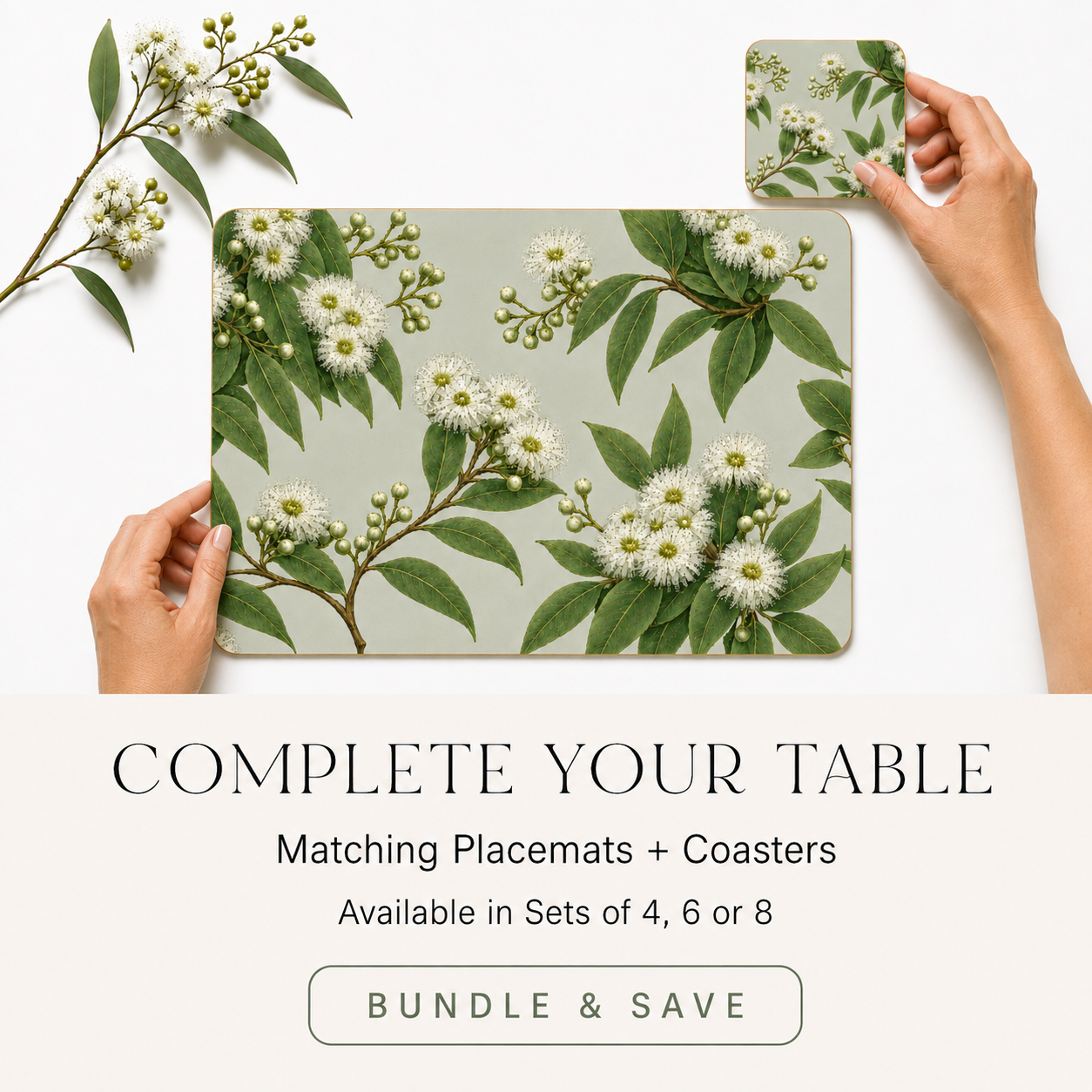Snowgum Eucalyptus Placemats – Set of 4,6 or 8