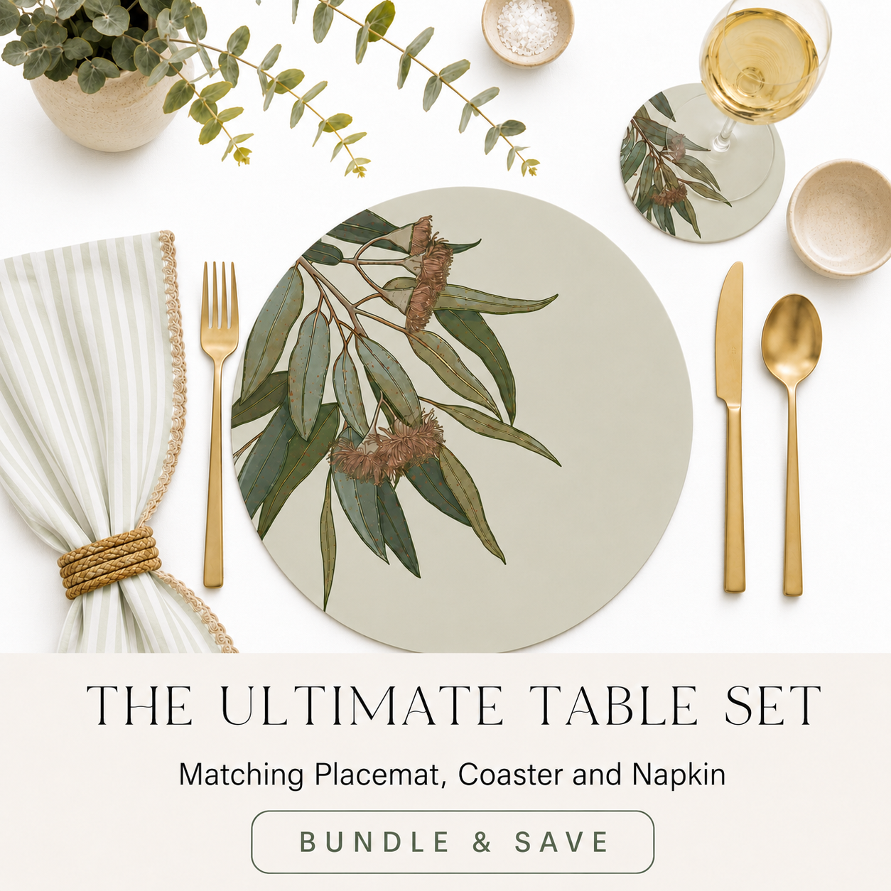 Blush Gumleaf Australian Native Round Placemats – Set of 4,6 or 8