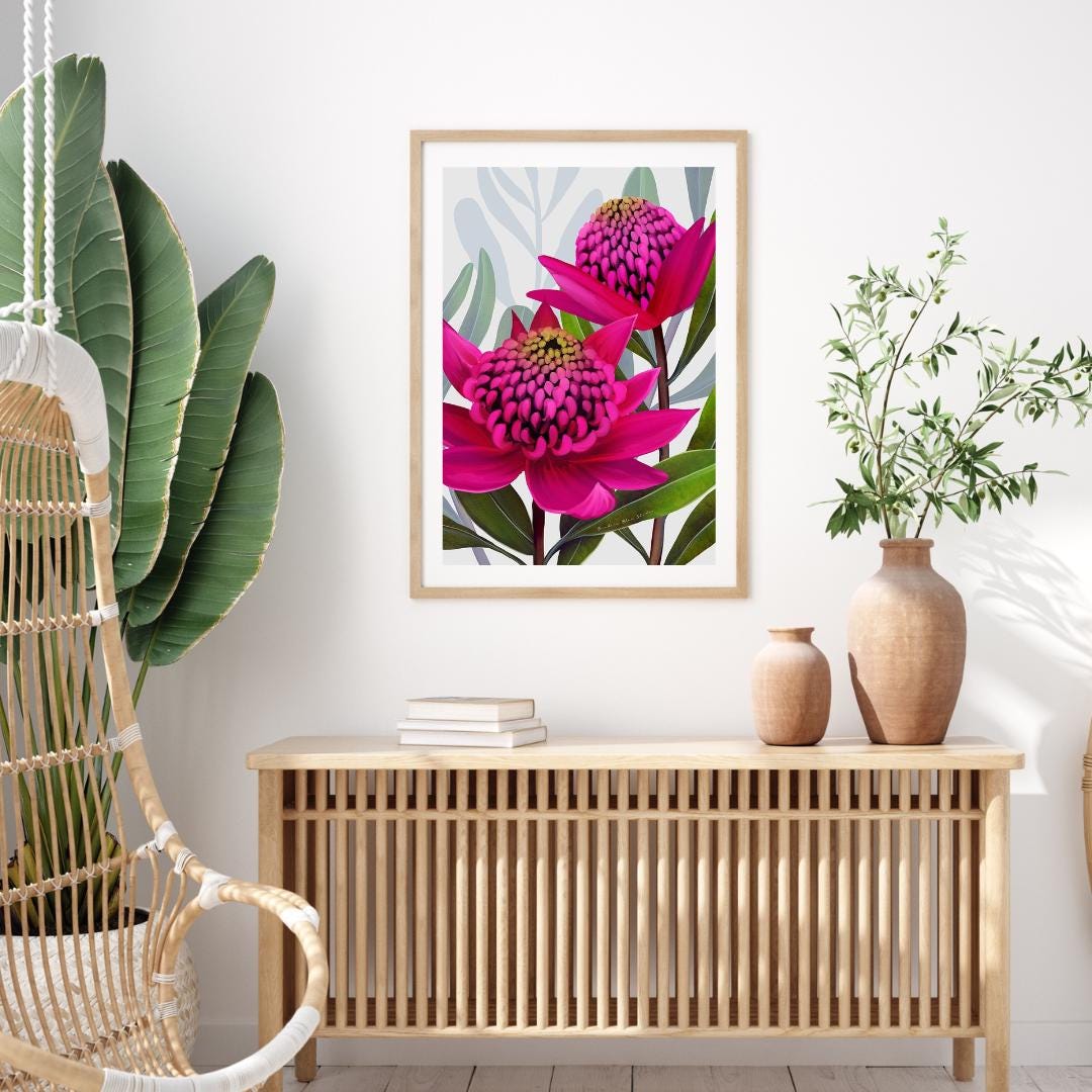 Beacon of the Bush – Pink Waratah Australian Botanical Digital Art Print