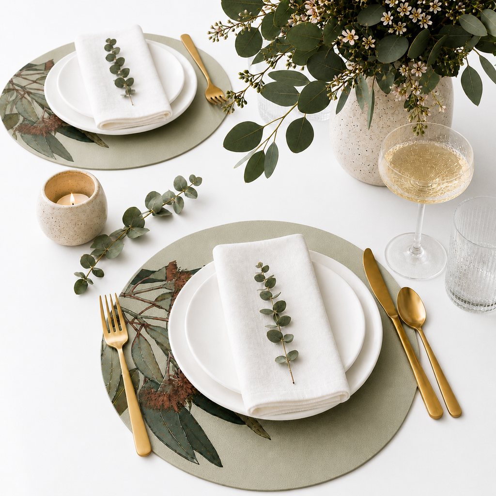 Blush Gumleaf Australian Native Round Placemats – Set of 4,6 or 8