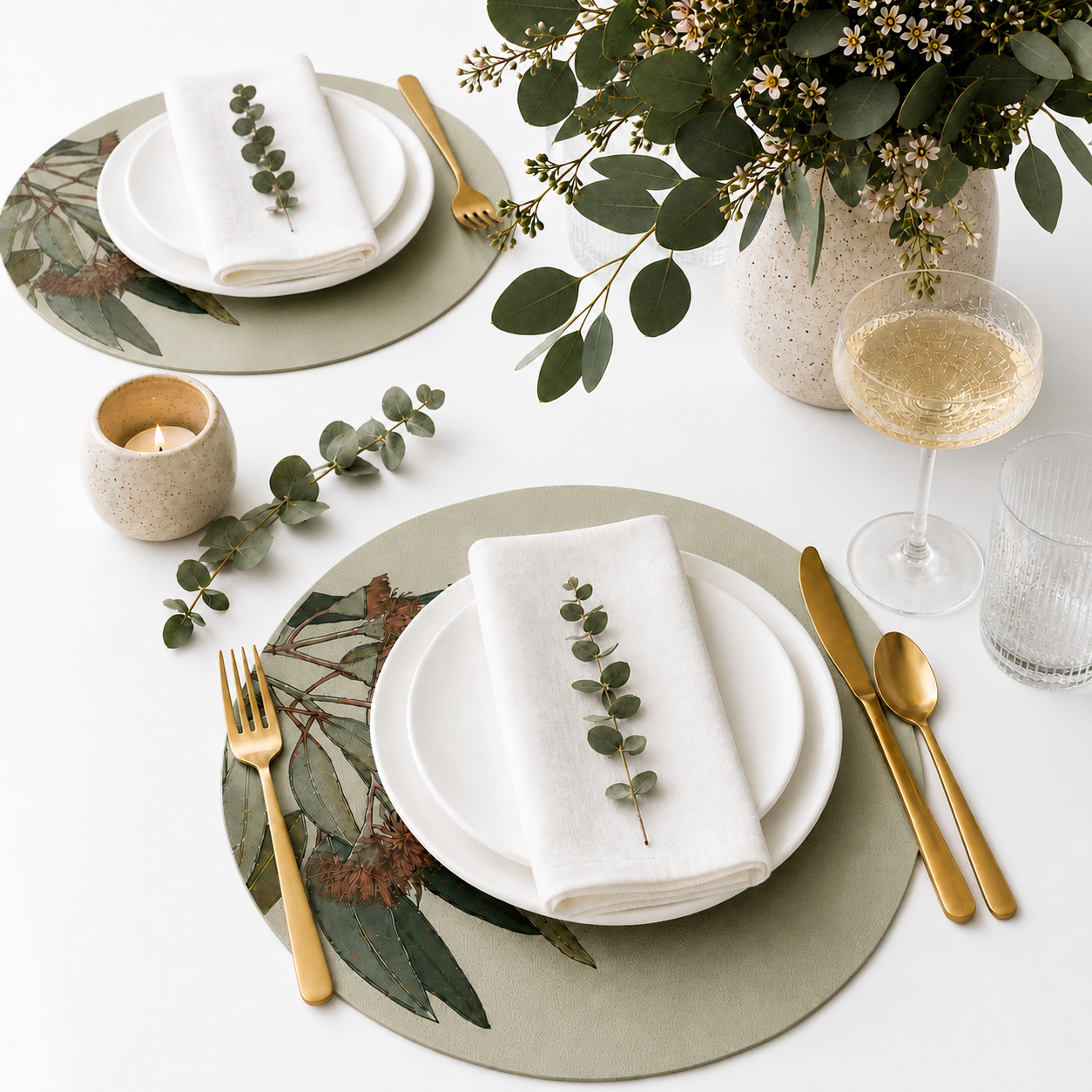 Blush Gumleaf Australian Native Round Placemats – Set of 4,6 or 8