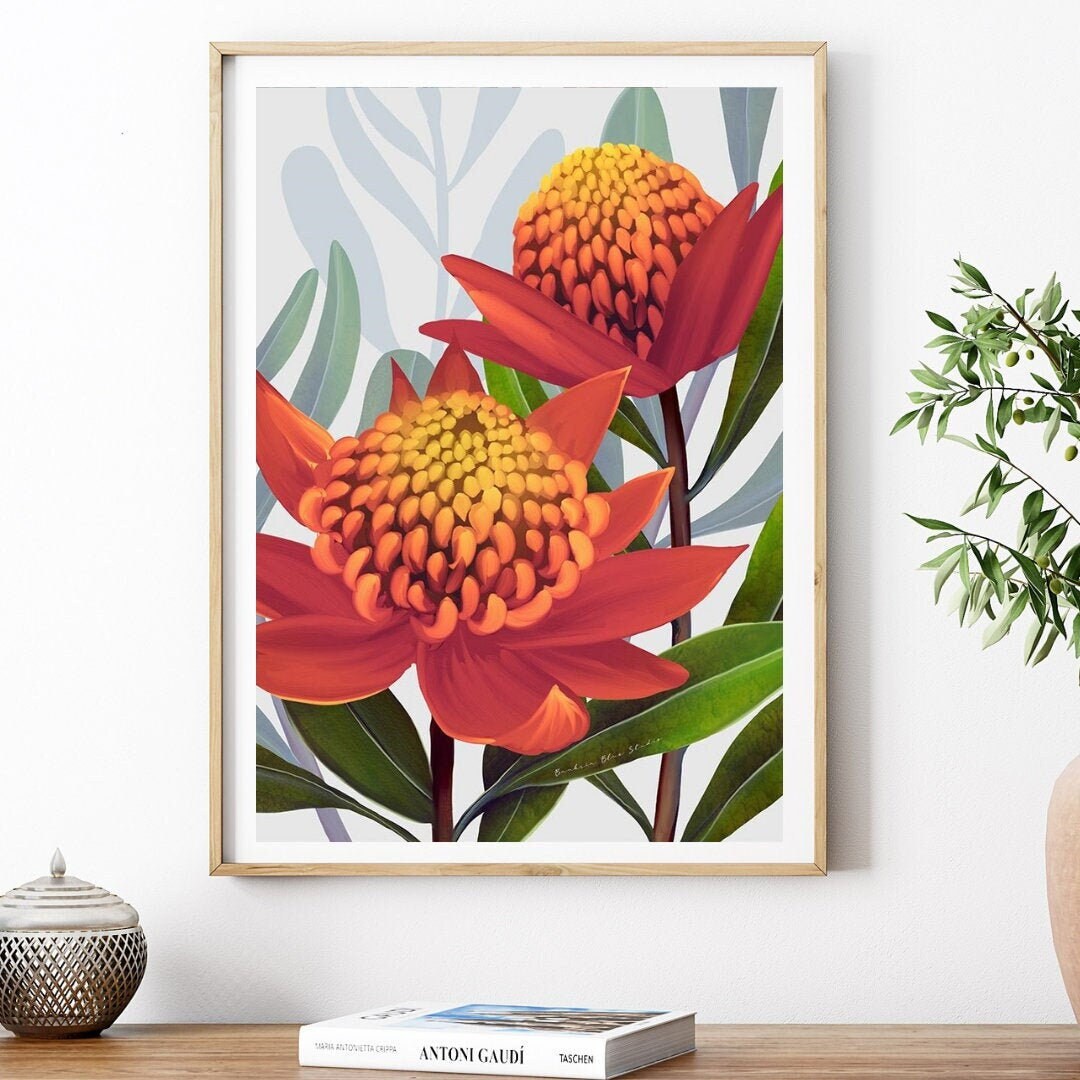 Beacon of the Bush – Tangerine Waratah Australian Botanical Digital Art Print