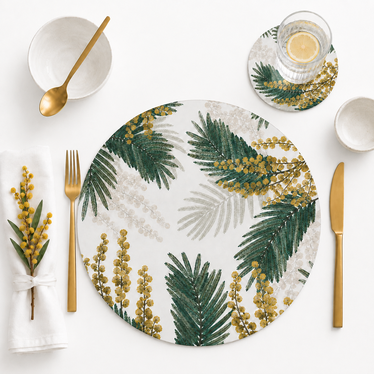 Sunshine Wattle Australian Native Round Placemats – Set of 4,6 or 8