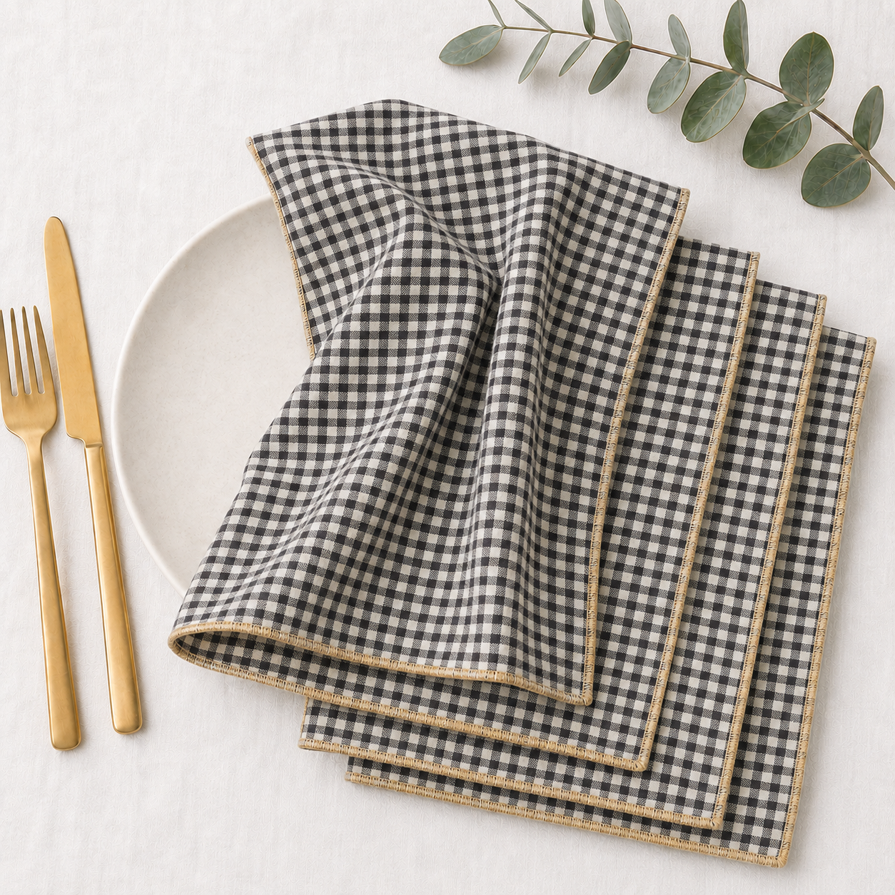 Black Gingham Cotton Napkins – Set of 4,6,8