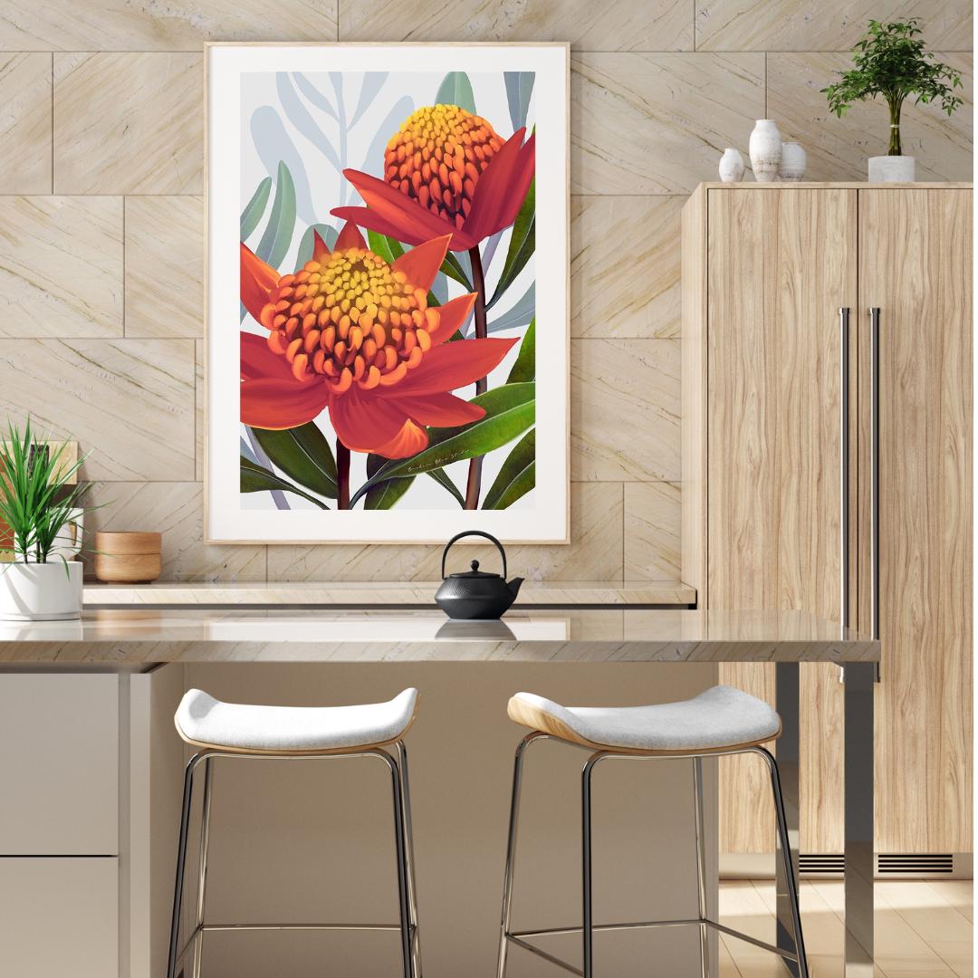 Beacon of the Bush – Tangerine Waratah Australian Botanical Digital Art Print