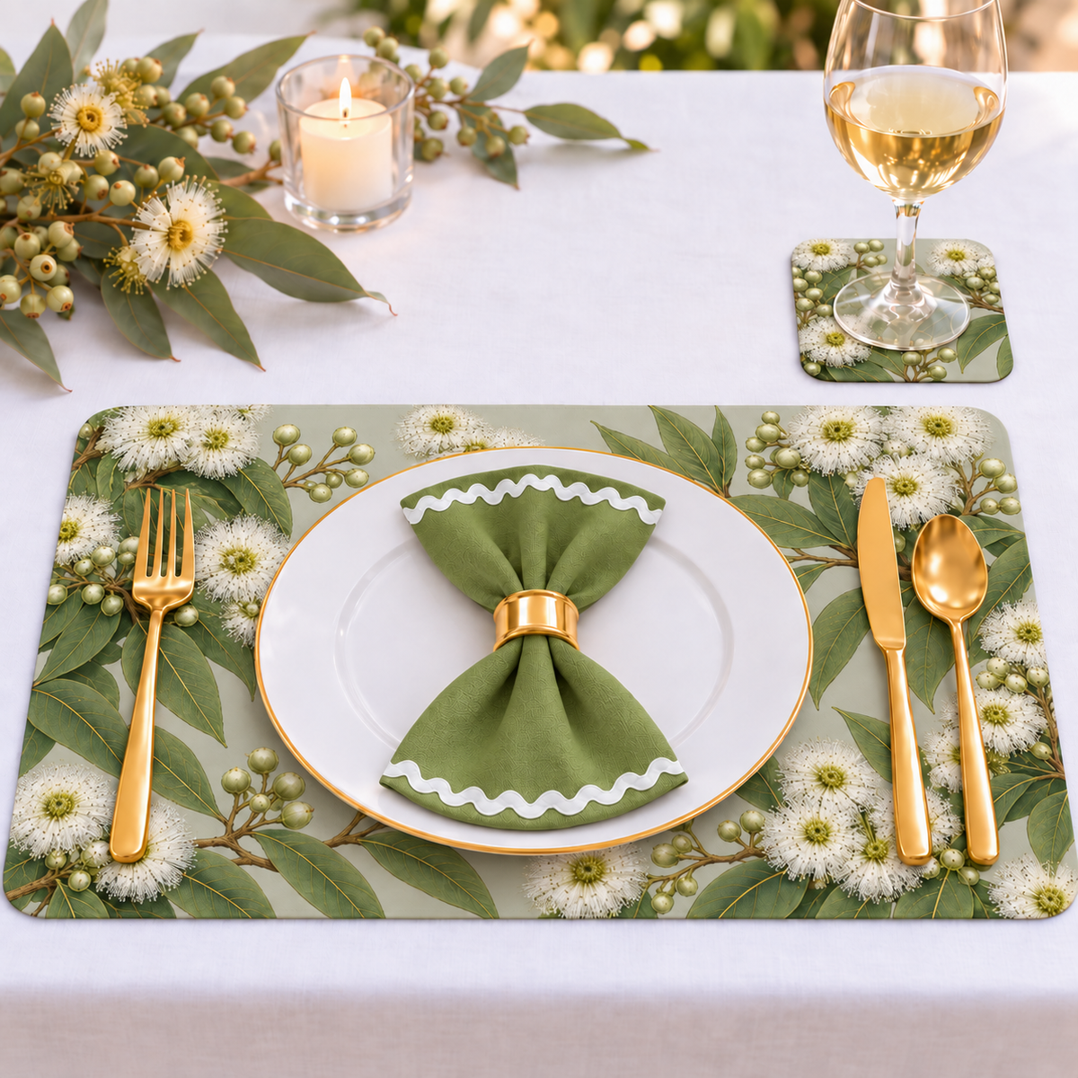 Snowgum Eucalyptus Placemats – Set of 4,6 or 8