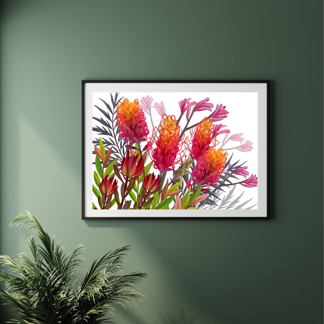 Vibrant Grevillea Australian Botanical Wall Art – Digital Download