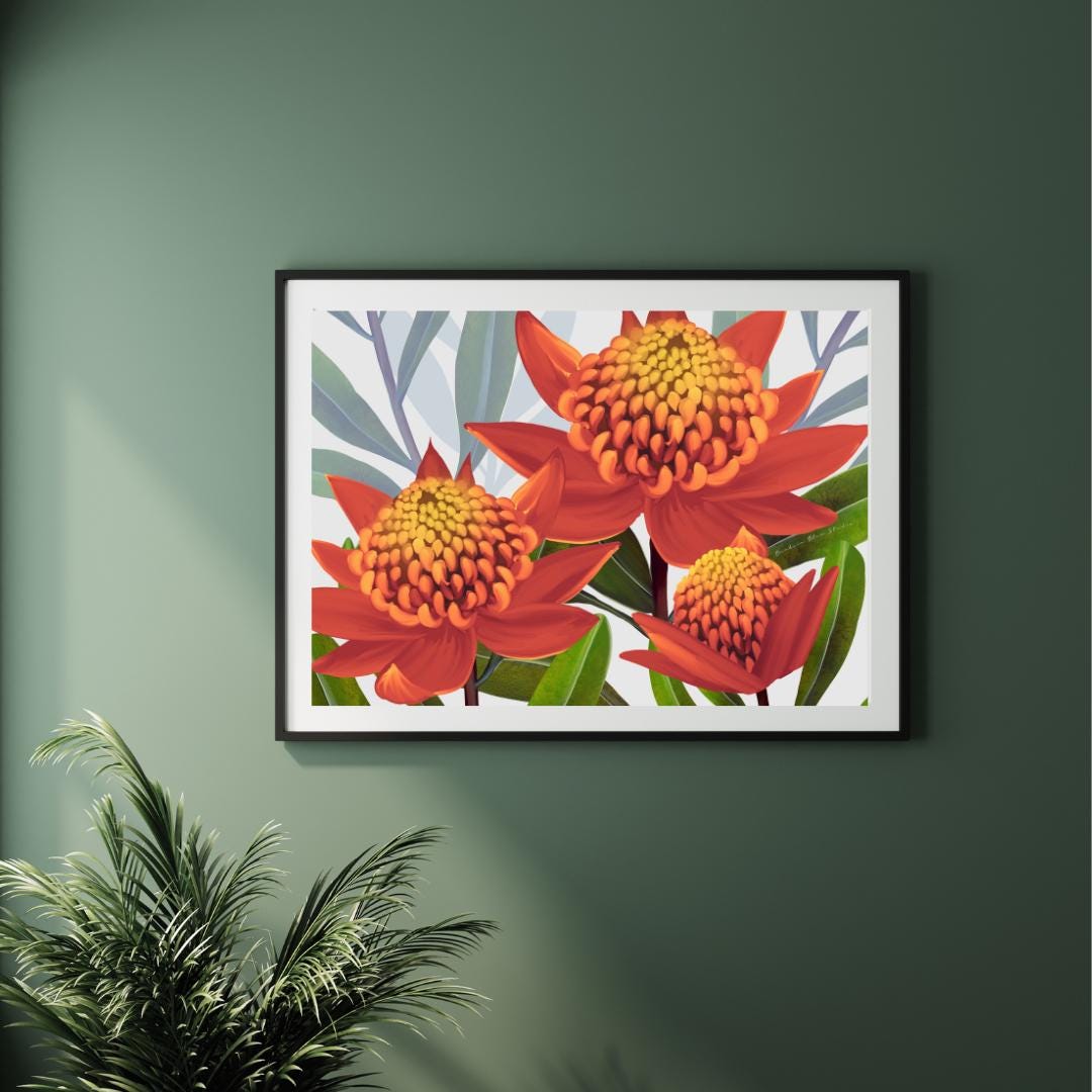 Beacon of the Bush – Tangerine Waratah Landscape Digital Art Print
