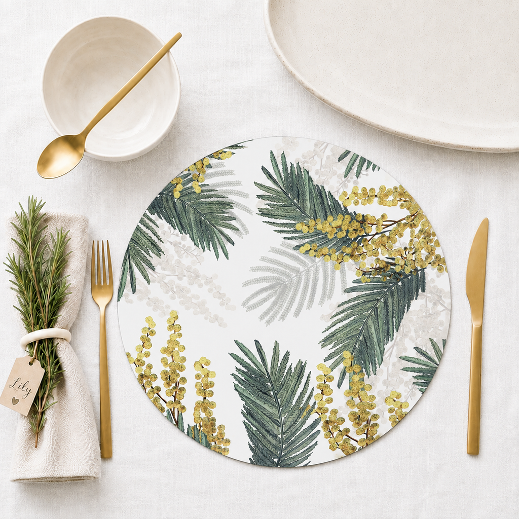 Sunshine Wattle Australian Native Round Placemats – Set of 4,6 or 8