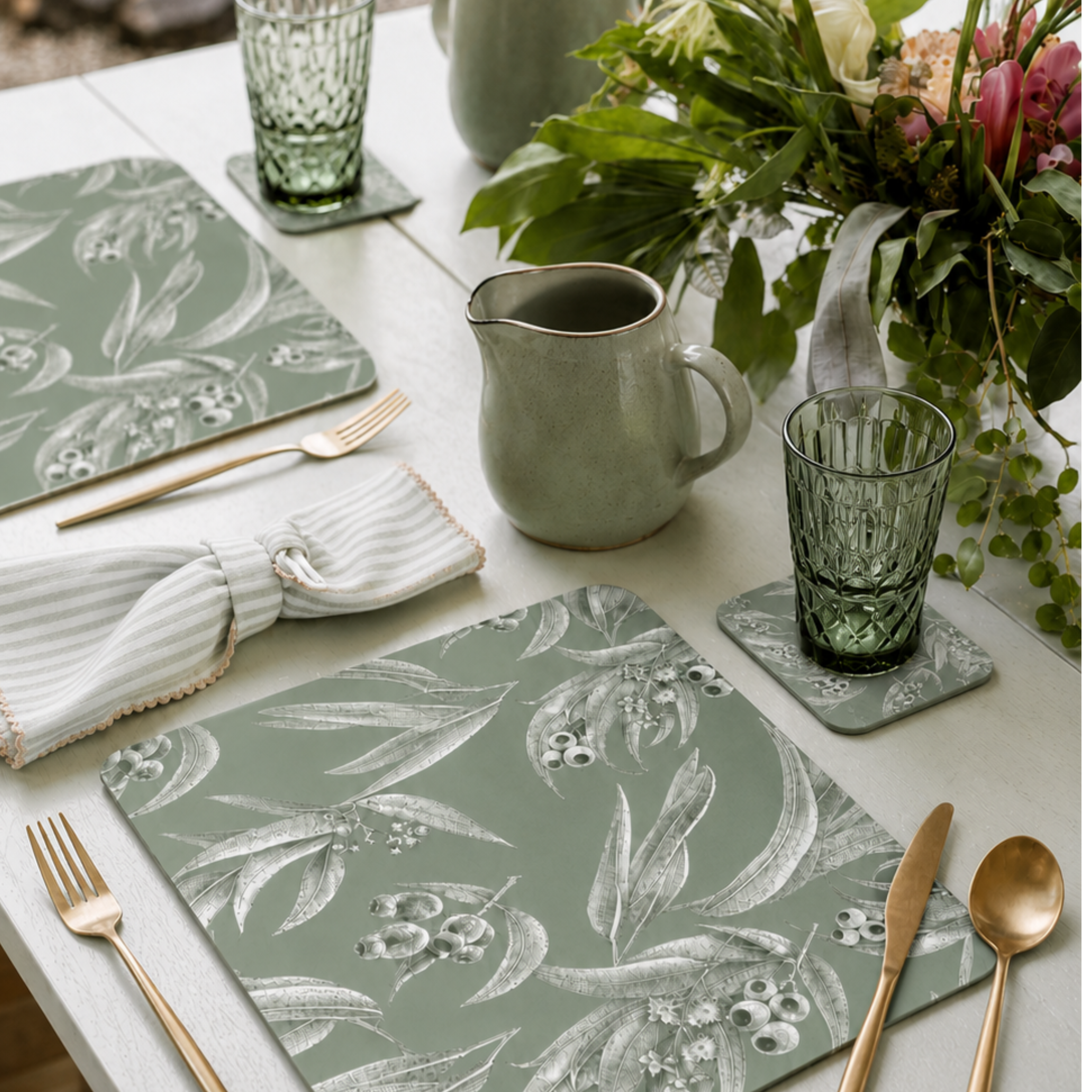 Whispering Eucalyptus Australian Native Round Placemats – Set of 4,6,8