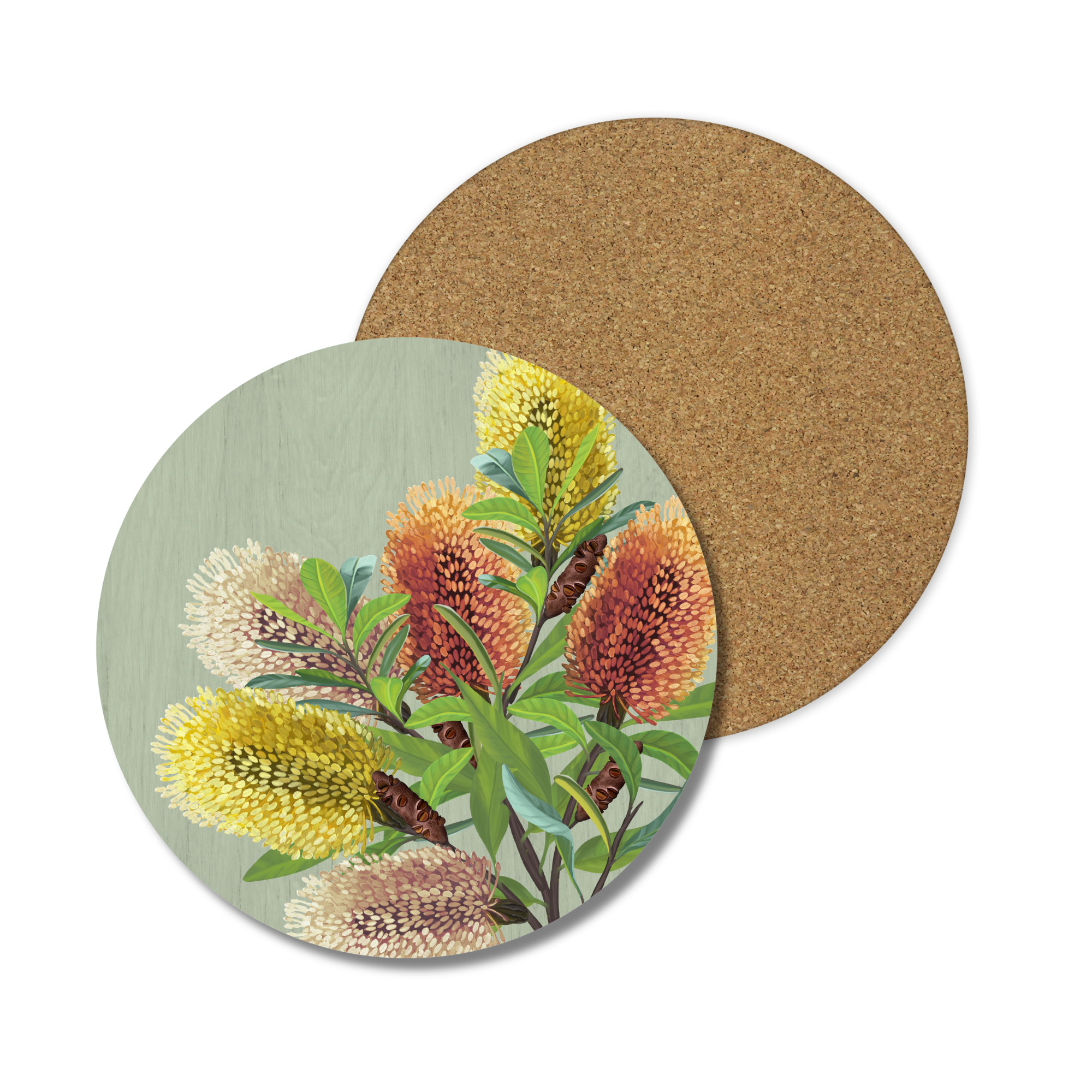 Saltbush Banksia Australian Native Round Placemats – Set of 4,6 or 8