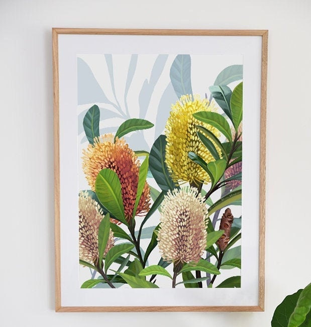 Saltbush – Australian Banksia Botanical Digital Art Print