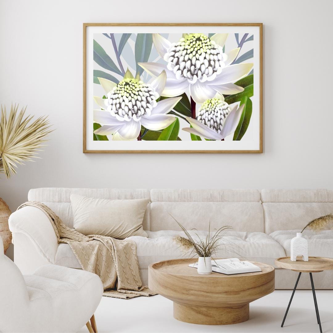 Beacon of the Bush – White Waratah Landscape Digital Art Print