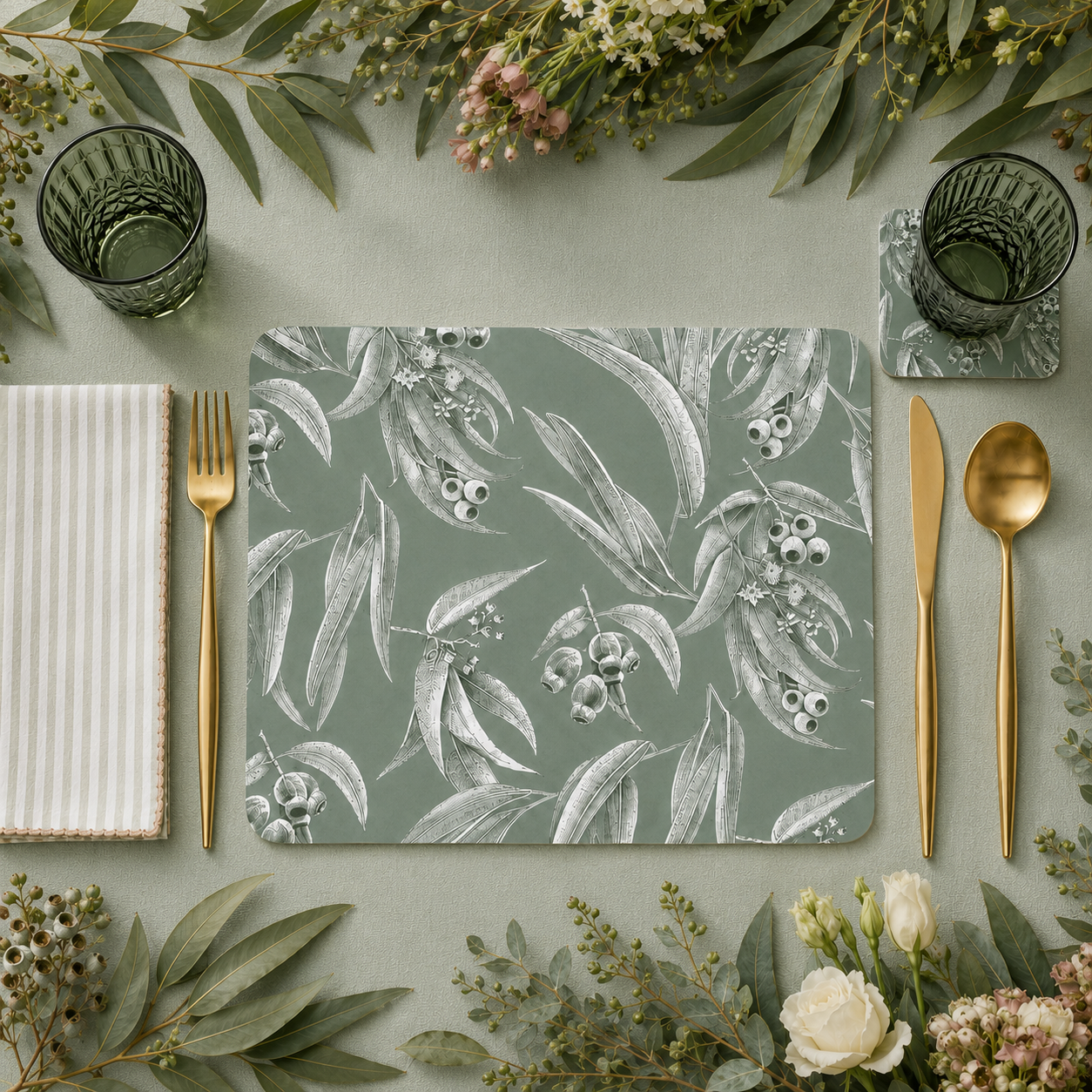 Whispering Eucalyptus Australian Native Round Placemats – Set of 4,6,8