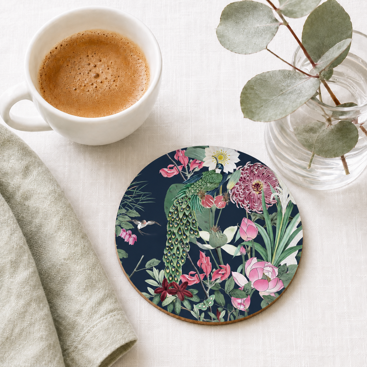 Bamboo Bloom Peacock Garden Coaster