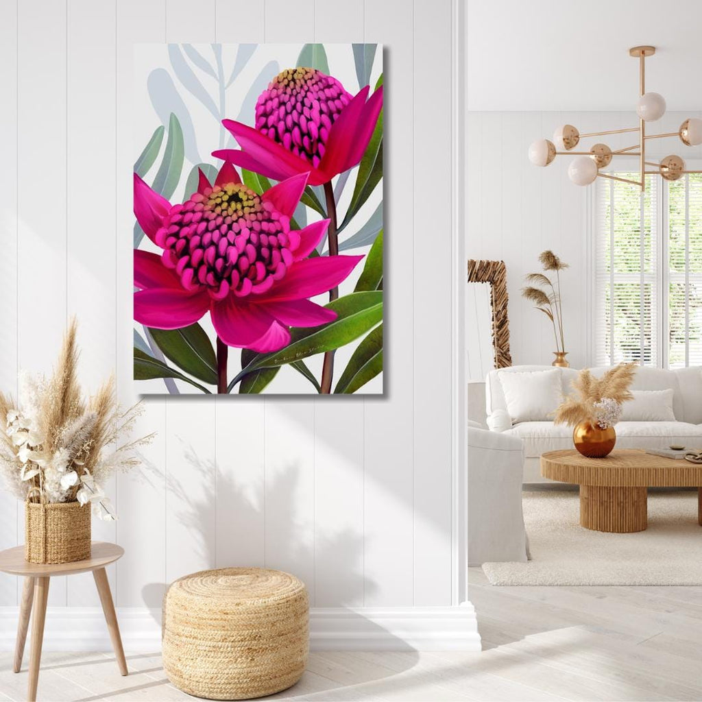 Beacon of the Bush – Pink Waratah Australian Botanical Digital Art Print