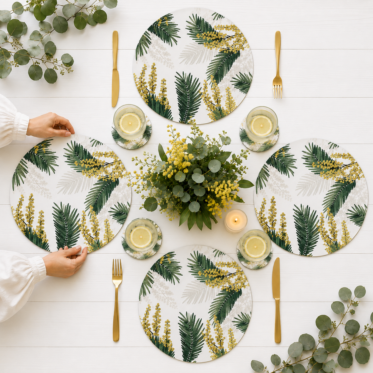 Sunshine Wattle Australian Native Round Placemats – Set of 4,6 or 8