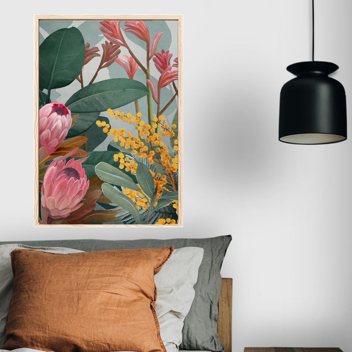 Bundaleer Bush Garden – Protea & Wattle Botanical Portrait Digital Art Print