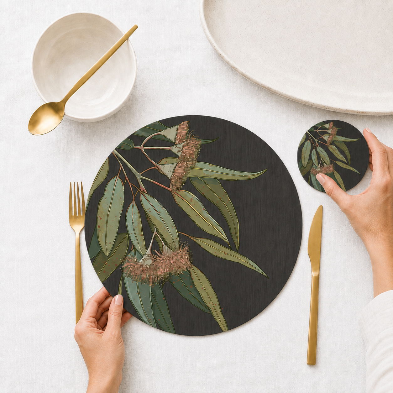 Hanging Eucalytpus Australian Native Round Placemats – Set of 4,6 or 8