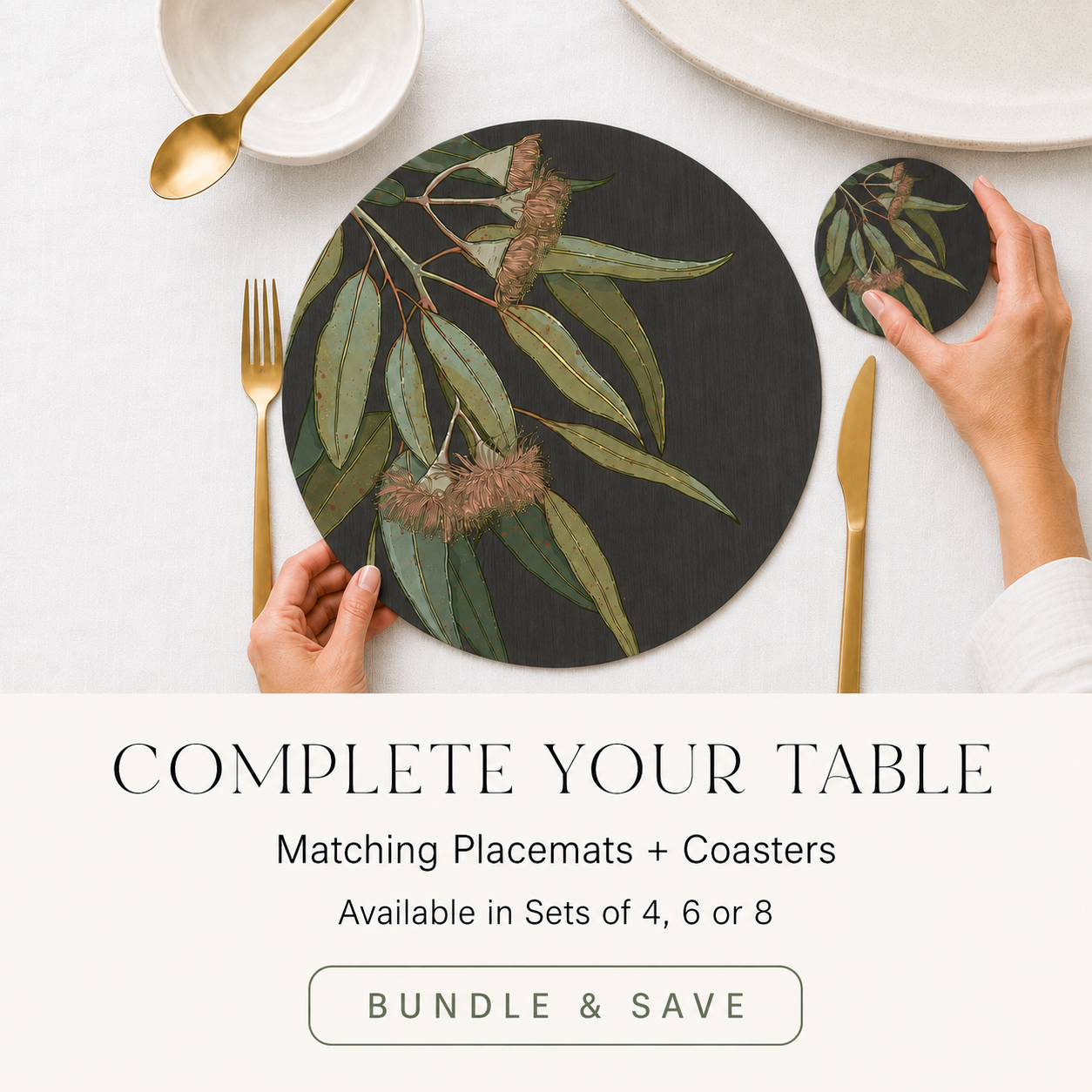 Hanging Eucalytpus Australian Native Round Placemats – Set of 4,6 or 8