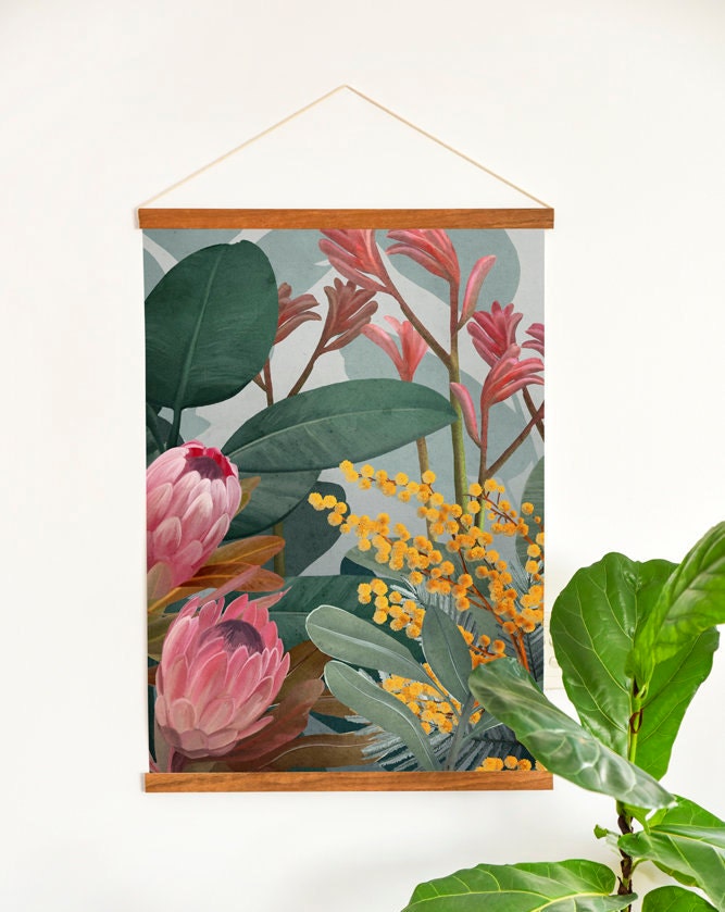 Bundaleer Bush Garden – Protea & Wattle Botanical Portrait Digital Art Print