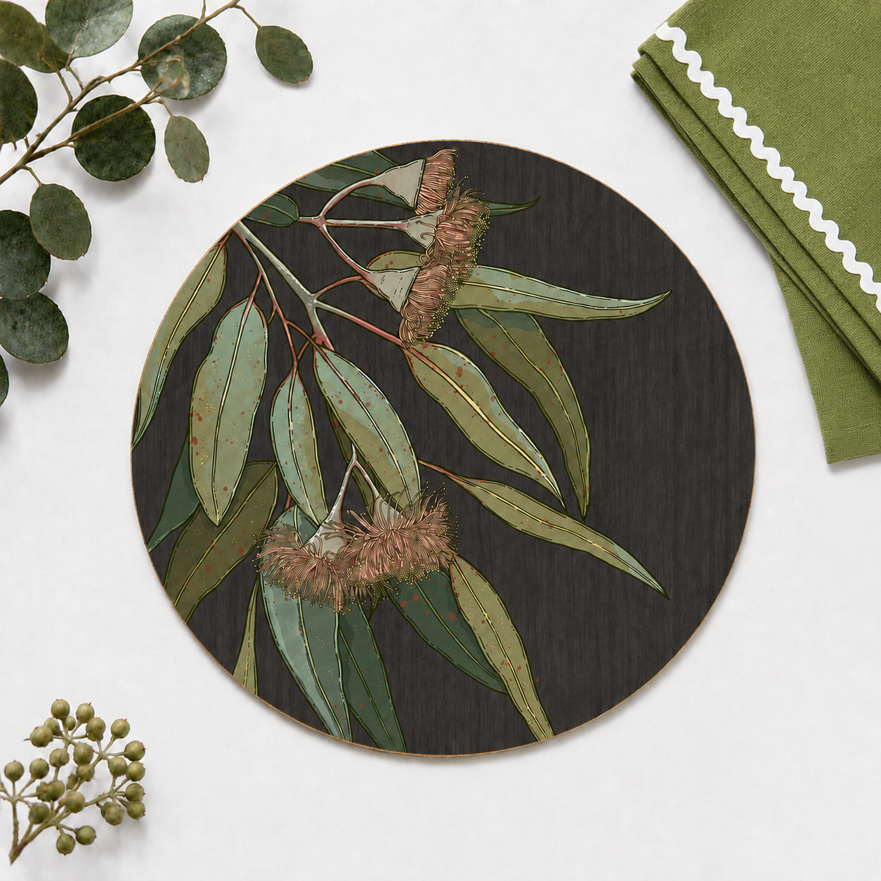 Hanging Eucalytpus Australian Native Round Placemats – Set of 4,6 or 8