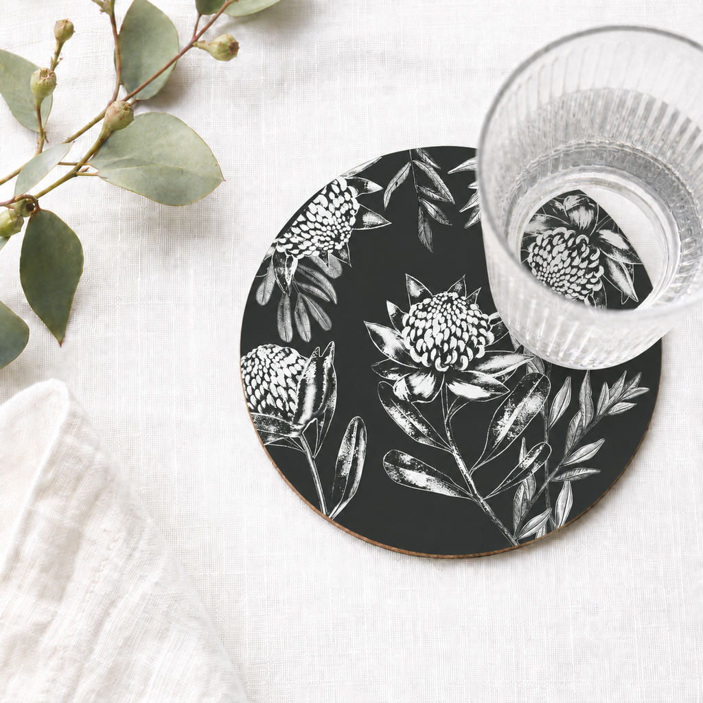 Midnight Waratah Australian Floral Coaster