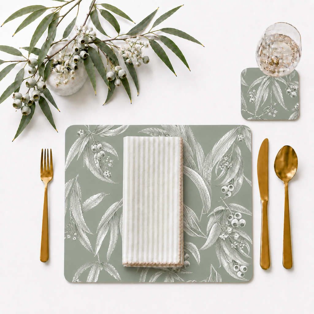 Whispering Eucalyptus Australian Native Round Placemats – Set of 4,6,8