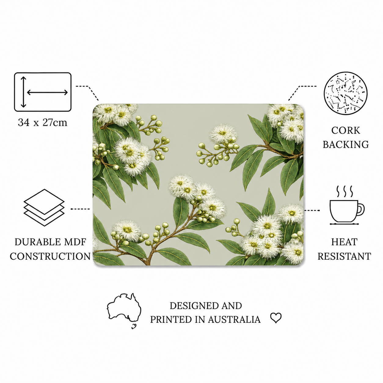 Snowgum Eucalyptus Placemats – Set of 4,6 or 8