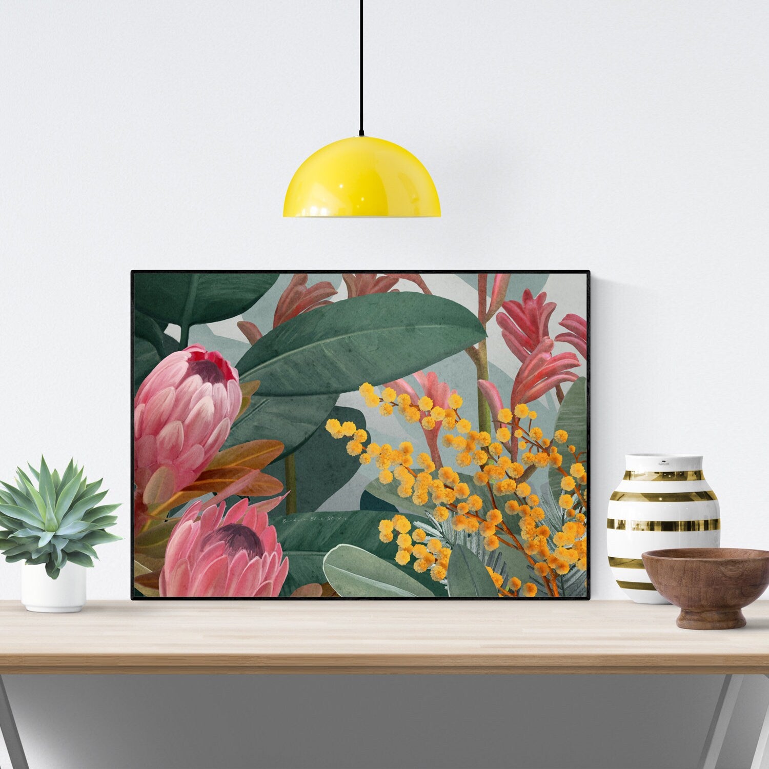 Bundaleer Bush Garden – Protea & Wattle Botanical Landscape Digital Art Print