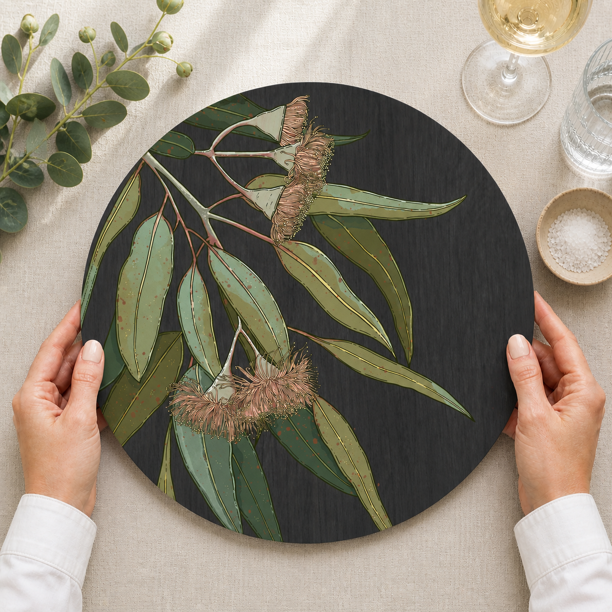 Hanging Eucalytpus Australian Native Round Placemats – Set of 4,6 or 8