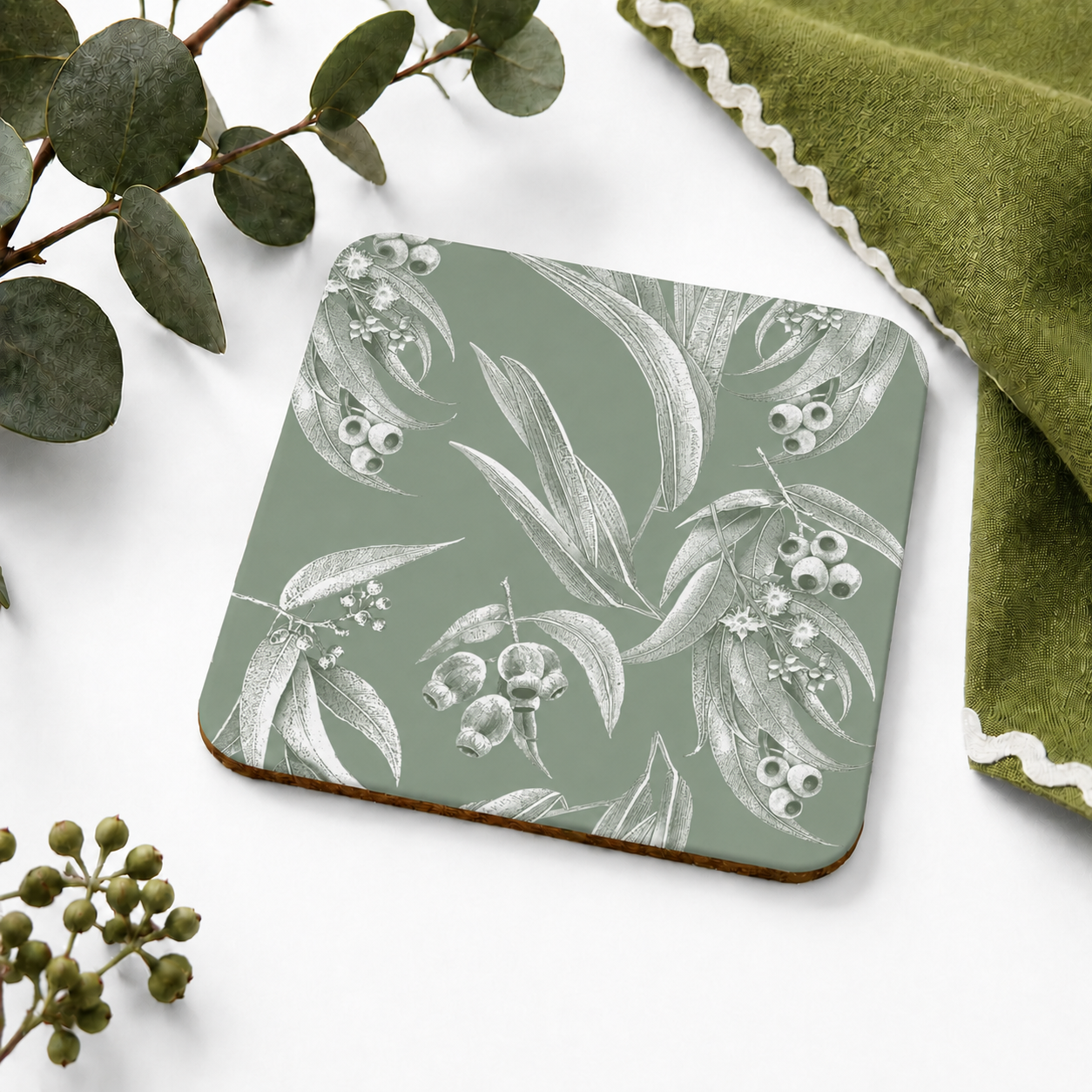 Silvergum Square Coaster- Sage