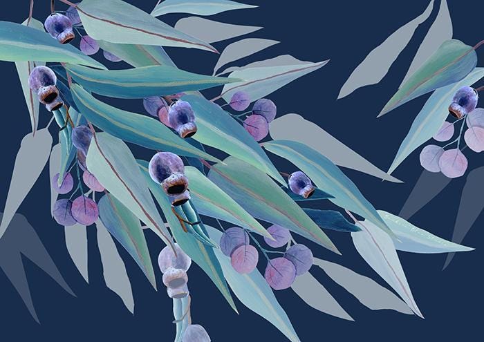 Jarrah Dreaming Navy – Australian Eucalyptus Landscape Digital Art Print