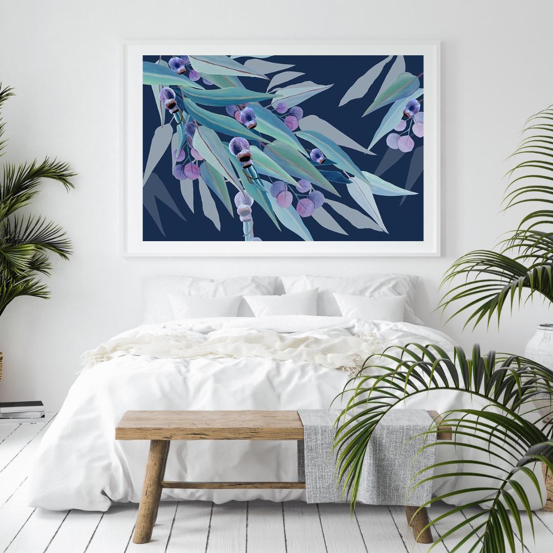 Jarrah Dreaming Navy – Australian Eucalyptus Landscape Digital Art Print