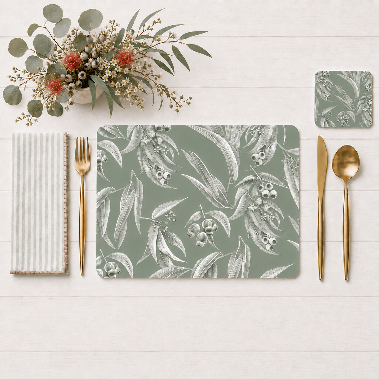Silvergum Square Coaster- Sage
