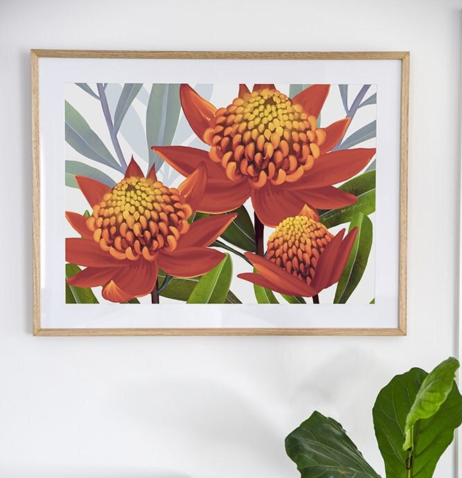 Beacon of the Bush – Tangerine Waratah Landscape Digital Art Print