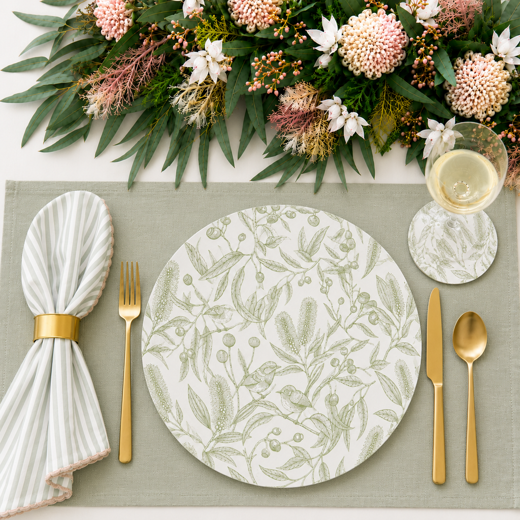Eucalyptus Song Australian Native Round Placemats – Set of 4,6 or 8