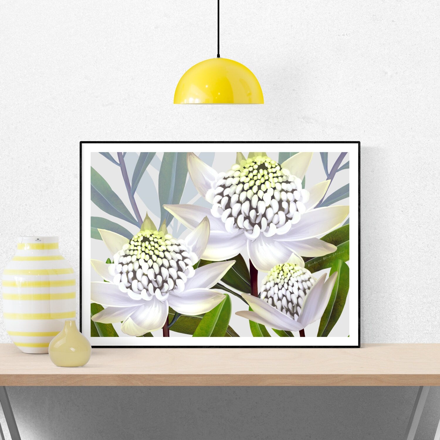 Beacon of the Bush – White Waratah Landscape Digital Art Print