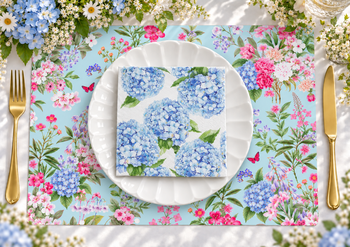 Highclere Hydrangea Paper Placemats – A3 Pad of 24 Sheets