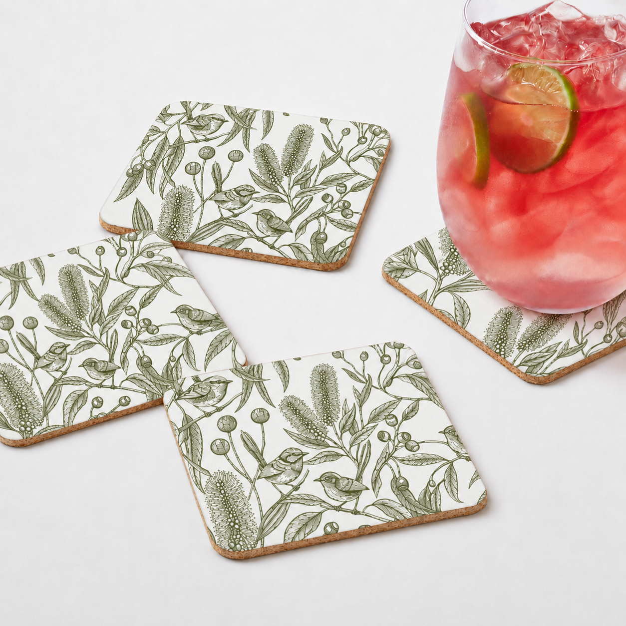 Eucalyptus Song Olive Australian Square Coaster