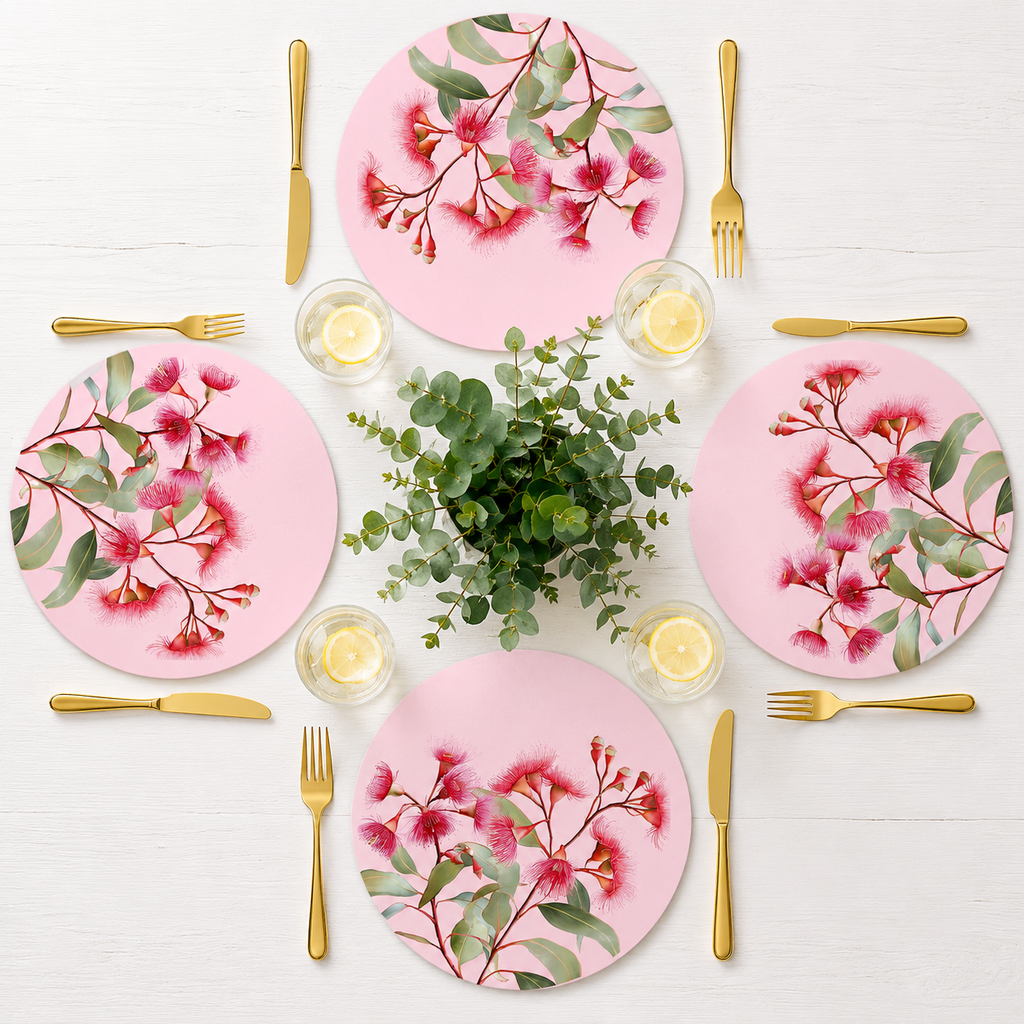 Pink Gum Australian Native Round Placemats – Set of 4,6 or 8