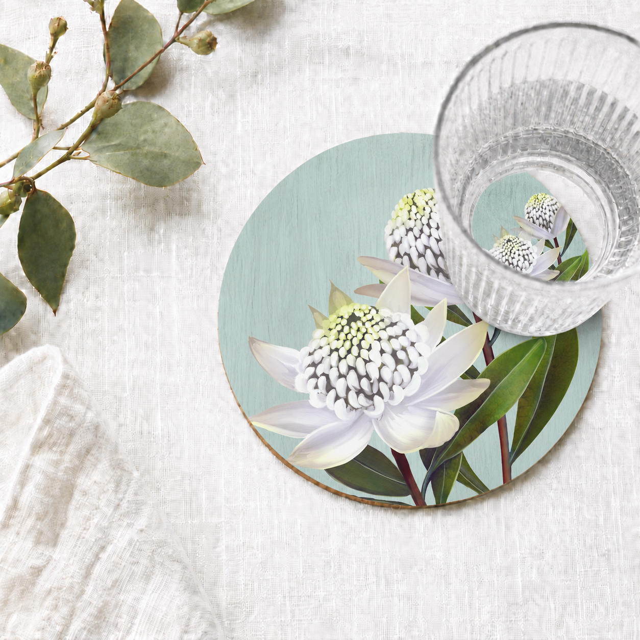 White Waratah Floral Coaster