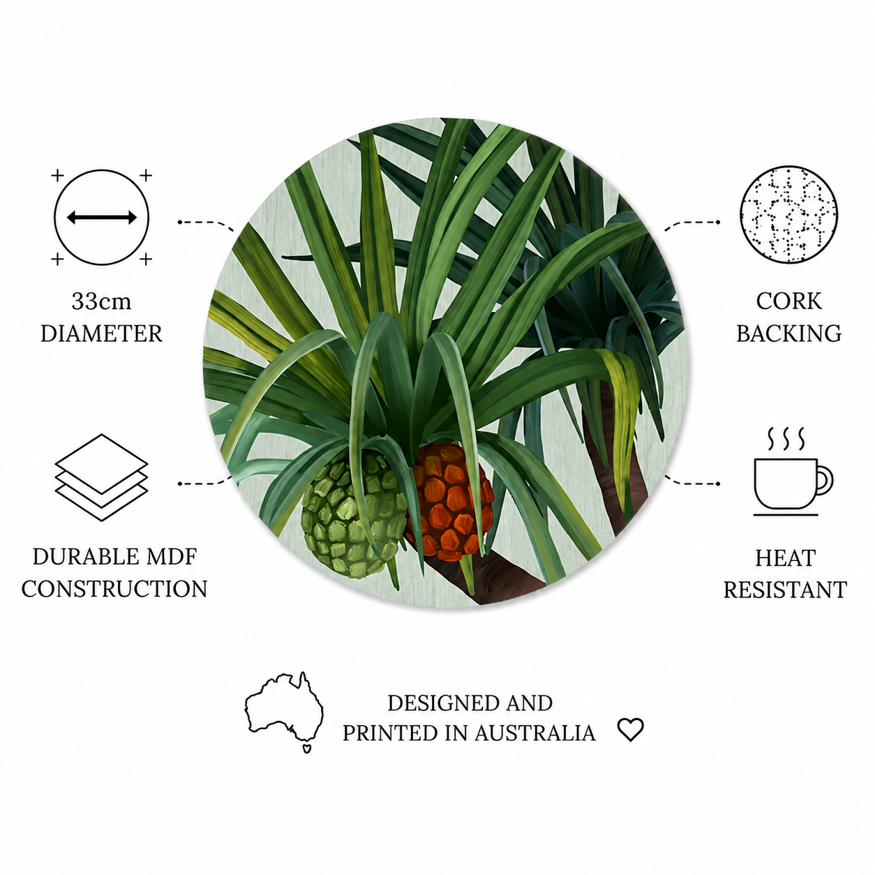 Australian Pandanus Native Round Placemats – Set of 4,6 or 8