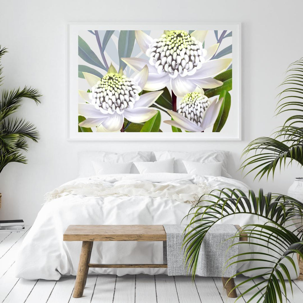 Beacon of the Bush – White Waratah Landscape Digital Art Print