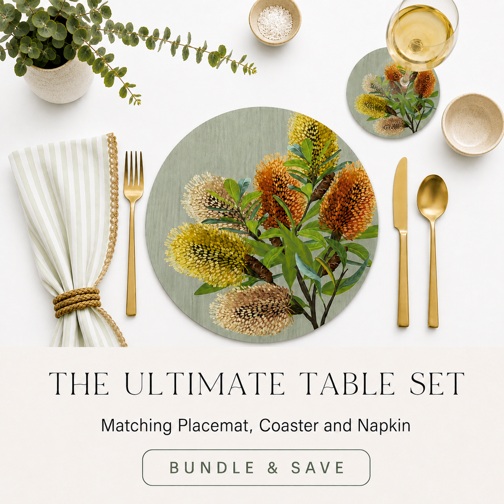 Saltbush Banksia Australian Native Round Placemats – Set of 4,6 or 8