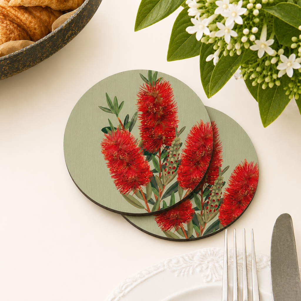 Bottlebrush Bloom Australian Native Round Placemats – Set of 4,6 or 8