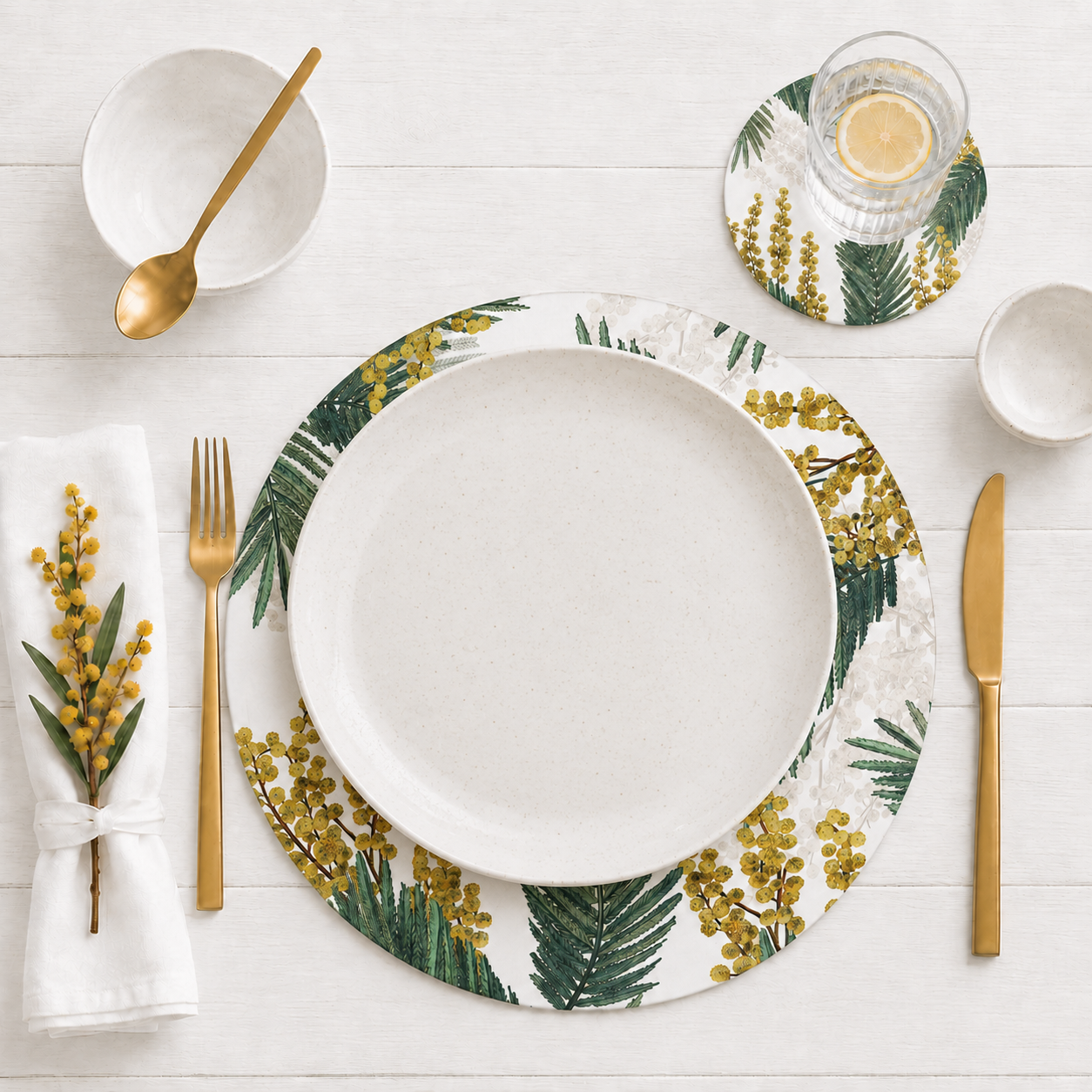Sunshine Wattle Australian Native Round Placemats – Set of 4,6 or 8