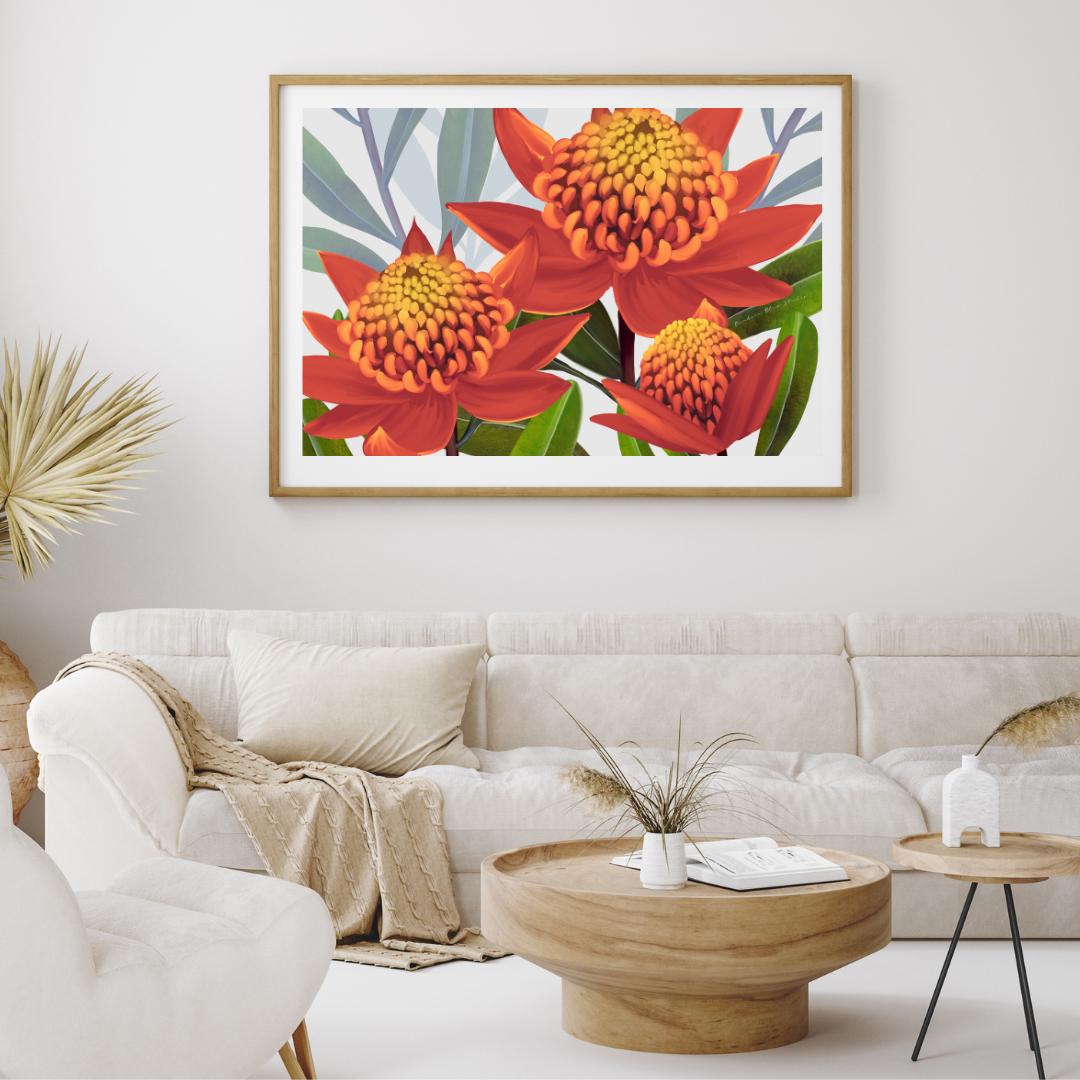Beacon of the Bush – Tangerine Waratah Landscape Digital Art Print