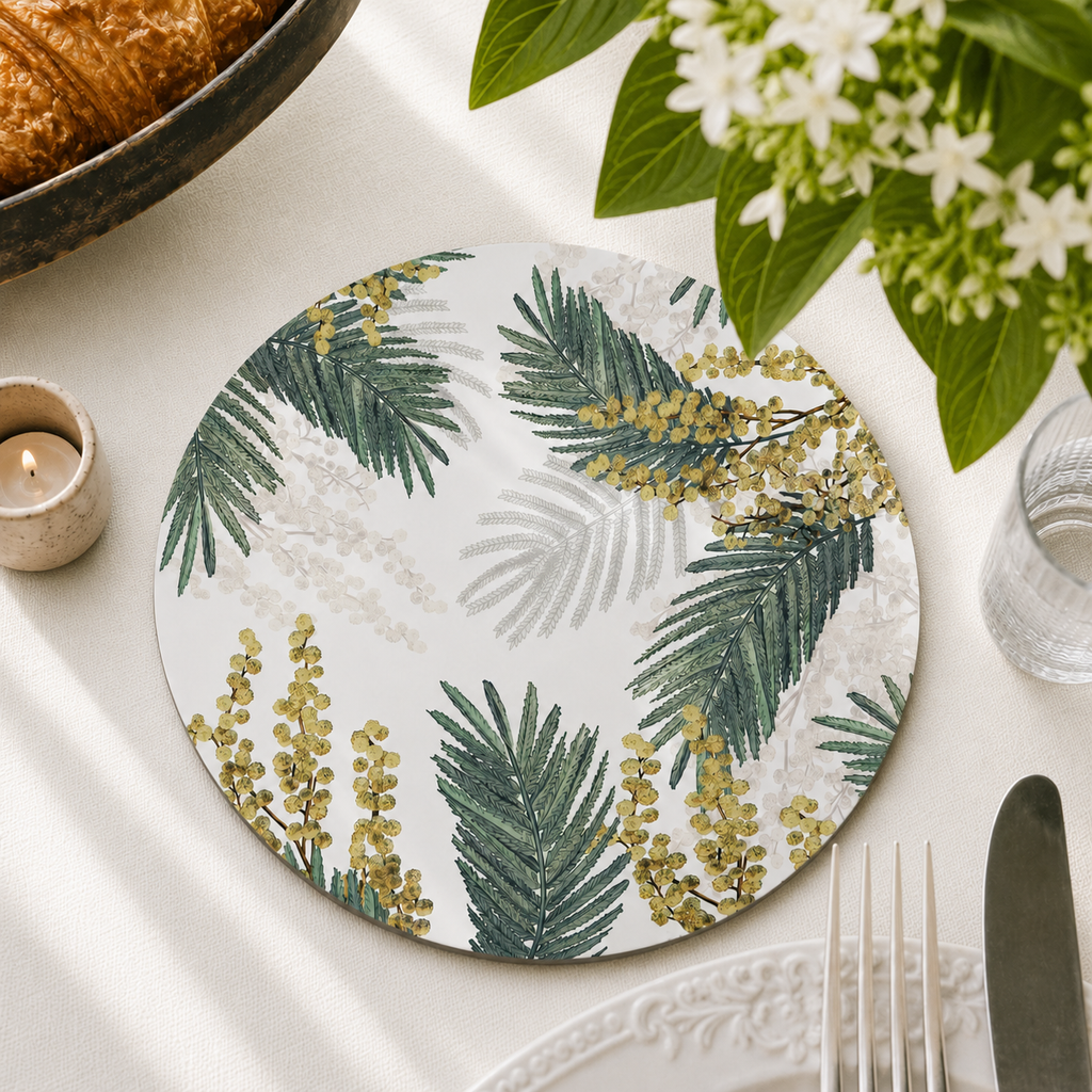 Sunshine Wattle Australian Native Round Placemats – Set of 4,6 or 8