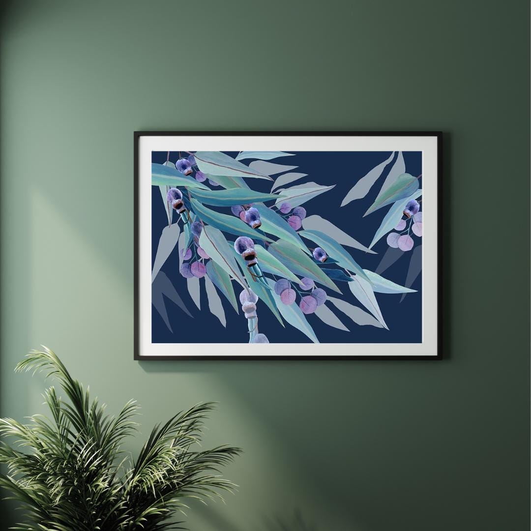 Jarrah Dreaming Navy – Australian Eucalyptus Landscape Digital Art Print